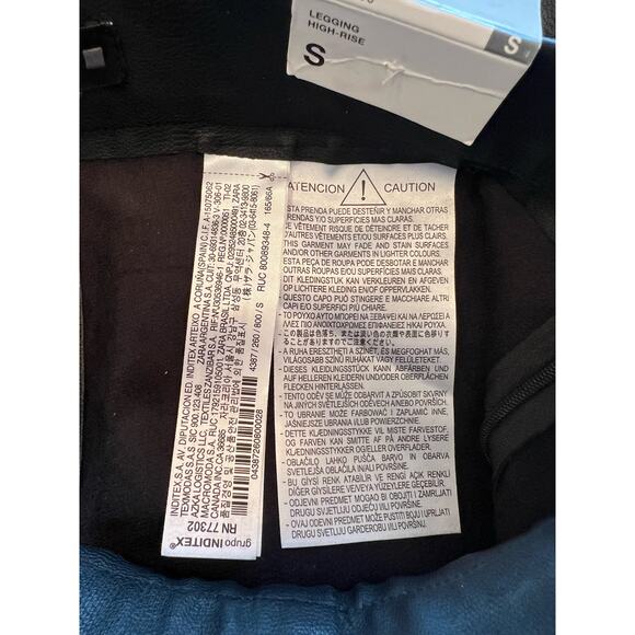 080 ZARA NWT High Rise Faux Leather Leggings Sz S Black Ankle Zip Raw Hem Lined - Picture 7 of 7